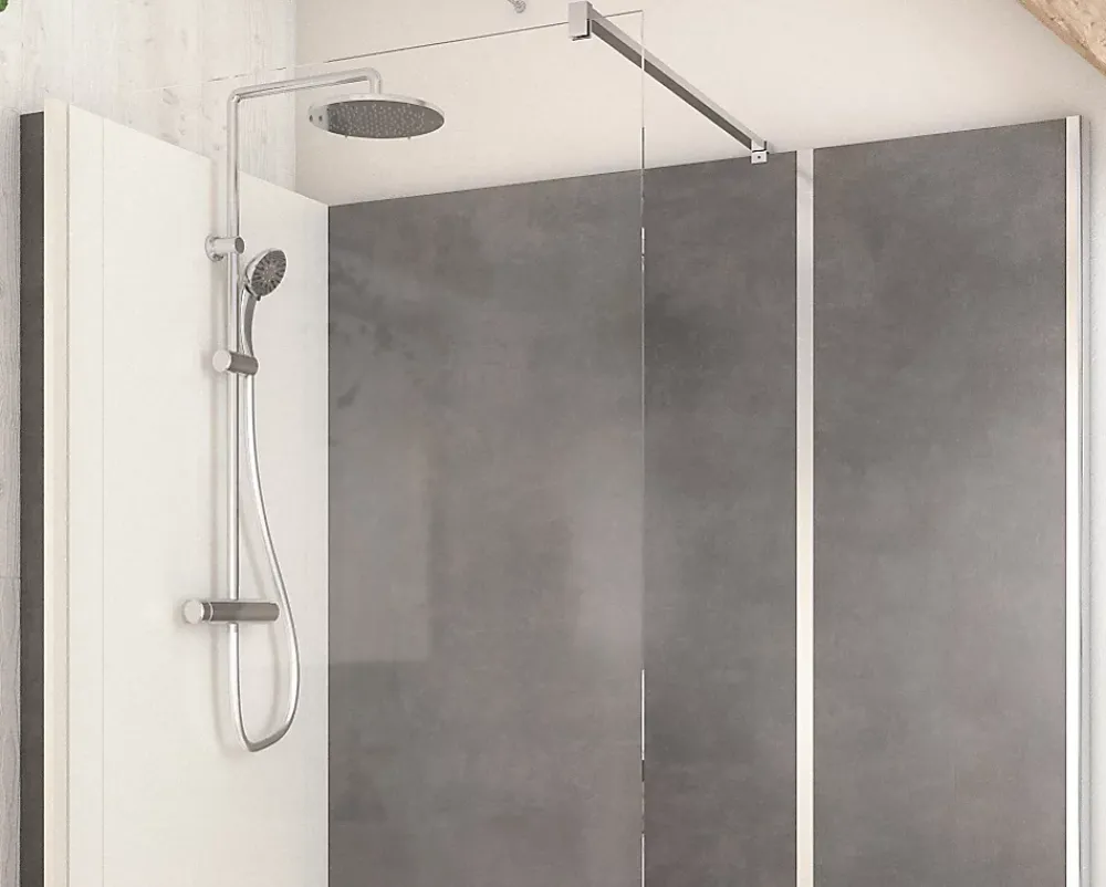 Cabine de douche à l’italienne l.90 x L.170 x H.218 cm – effet pierre charbon, receveur de plain-pied, Elmer Serenity