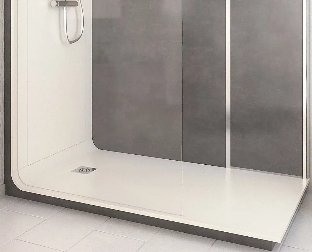Cabine de douche à l’italienne l.90 x L.170 x H.218 cm – effet pierre charbon, receveur de plain-pied, Elmer Serenity