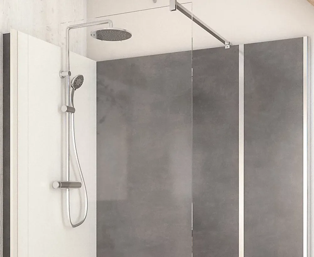 Cabine De Douche Pmr| Cabine de douche à l’italienne l.80 x L.160 x H.218 cm – effet pierre charbon, receveur de plain-pied, Elmer Serenity
