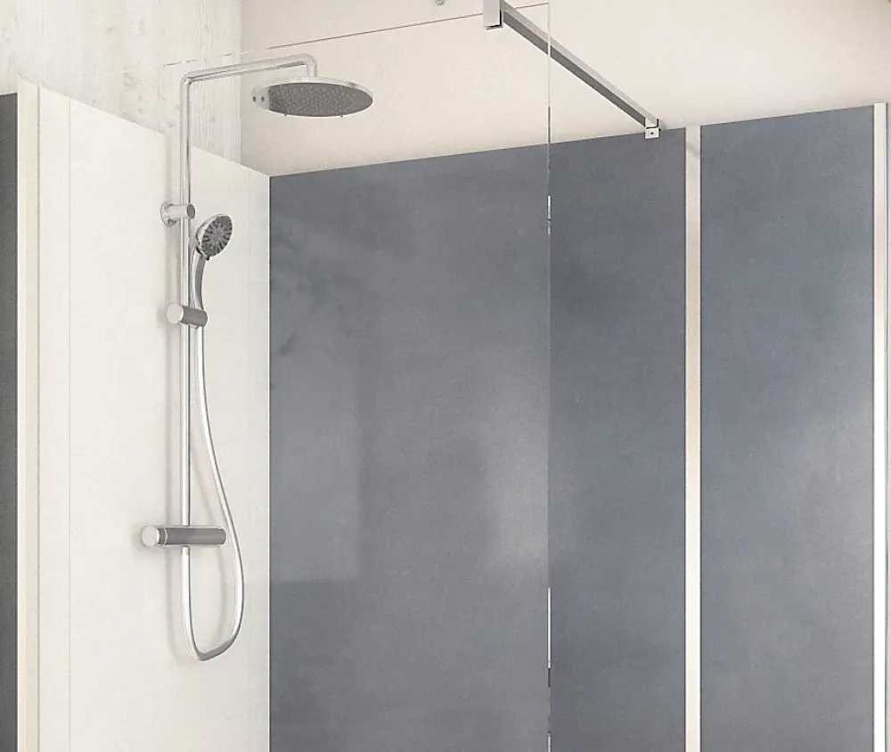 Cabine De Douche Pmr| Cabine de douche à l’italienne l.80 x L.160 x H.218 cm – effet béton, receveur de plain-pied, Elmer Serenity