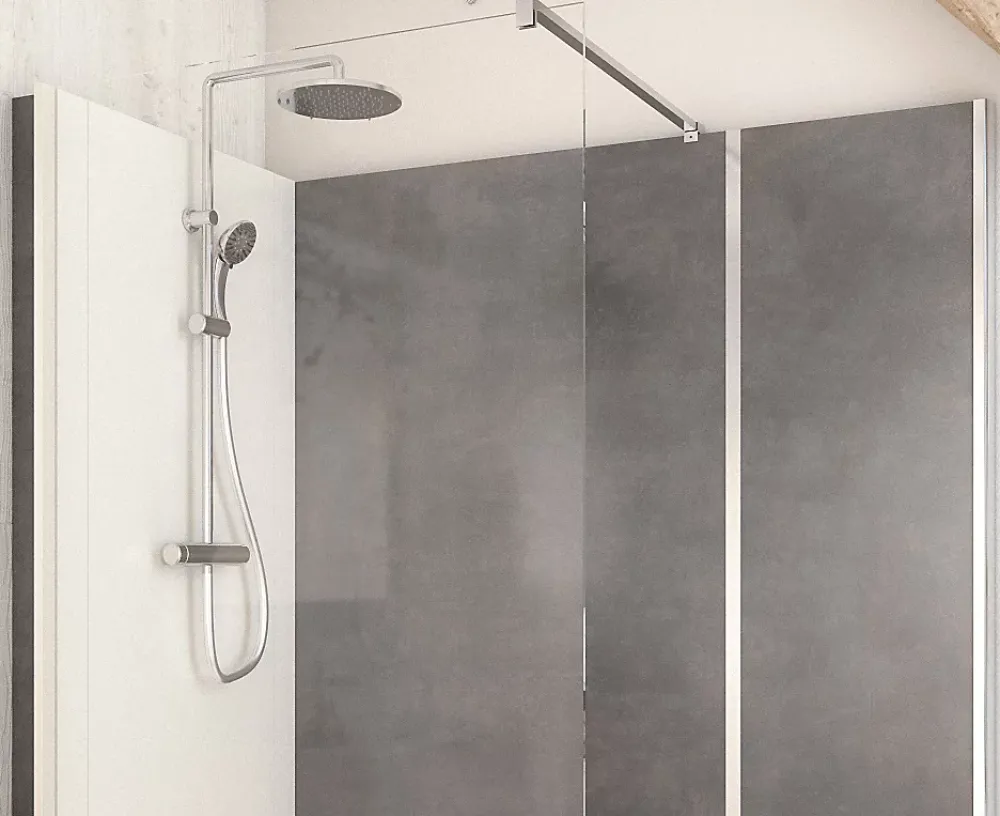 Cabine De Douche Pmr| Cabine de douche à l’italienne l.80 x L.170 x H.218 cm – effet pierre charbon, receveur de plain-pied, Elmer Serenity