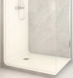 Cabine de douche à l’italienne l.80 x L.120 x H.218 cm – effet marbre gris, receveur de plain-pied, Elmer Serenity