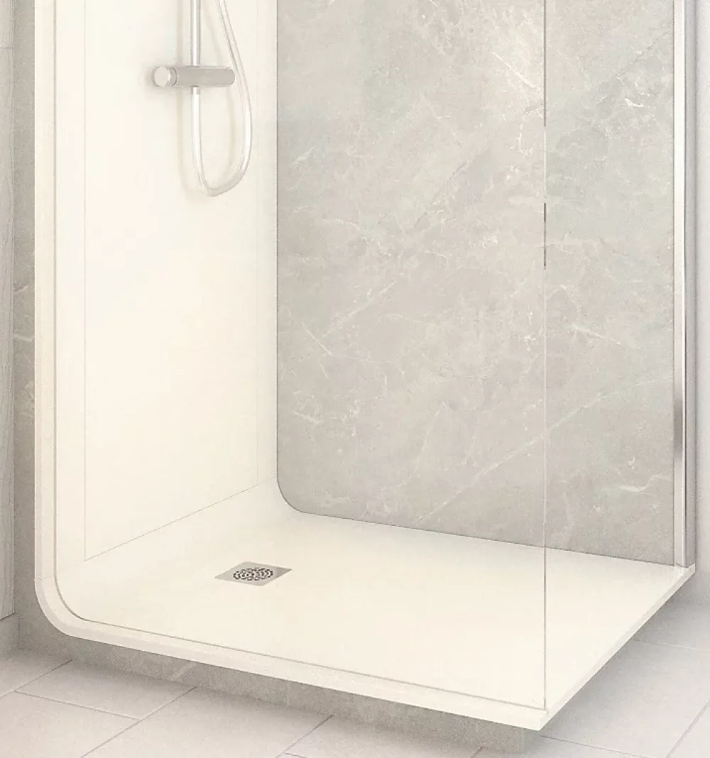 Cabine de douche à l’italienne l.80 x L.120 x H.218 cm – effet marbre gris, receveur de plain-pied, Elmer Serenity