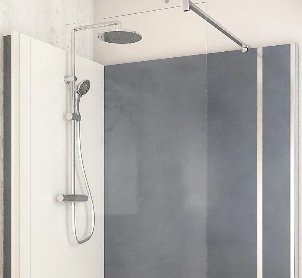 Cabine de douche à l’italienne l.80 x L.140 x H.218 cm – effet béton, receveur de plain-pied, Elmer Serenity