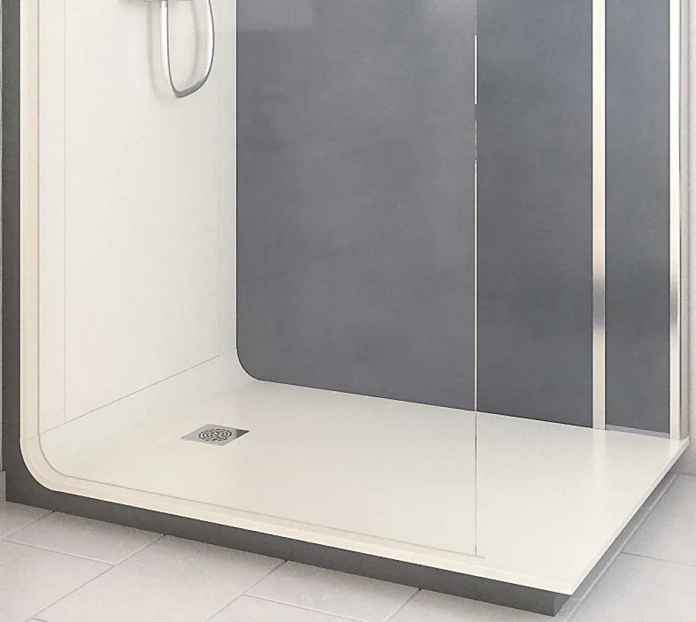 Cabine de douche à l’italienne l.80 x L.140 x H.218 cm – effet béton, receveur de plain-pied, Elmer Serenity