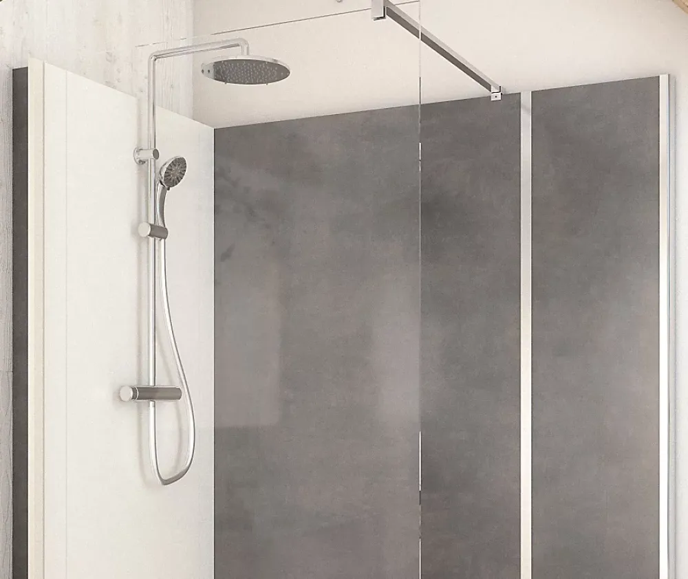 Cabine De Douche Pmr| Cabine de douche à l’italienne l.90 x L.160 x H.218 cm – effet pierre charbon, receveur de plain-pied, Elmer Serenity