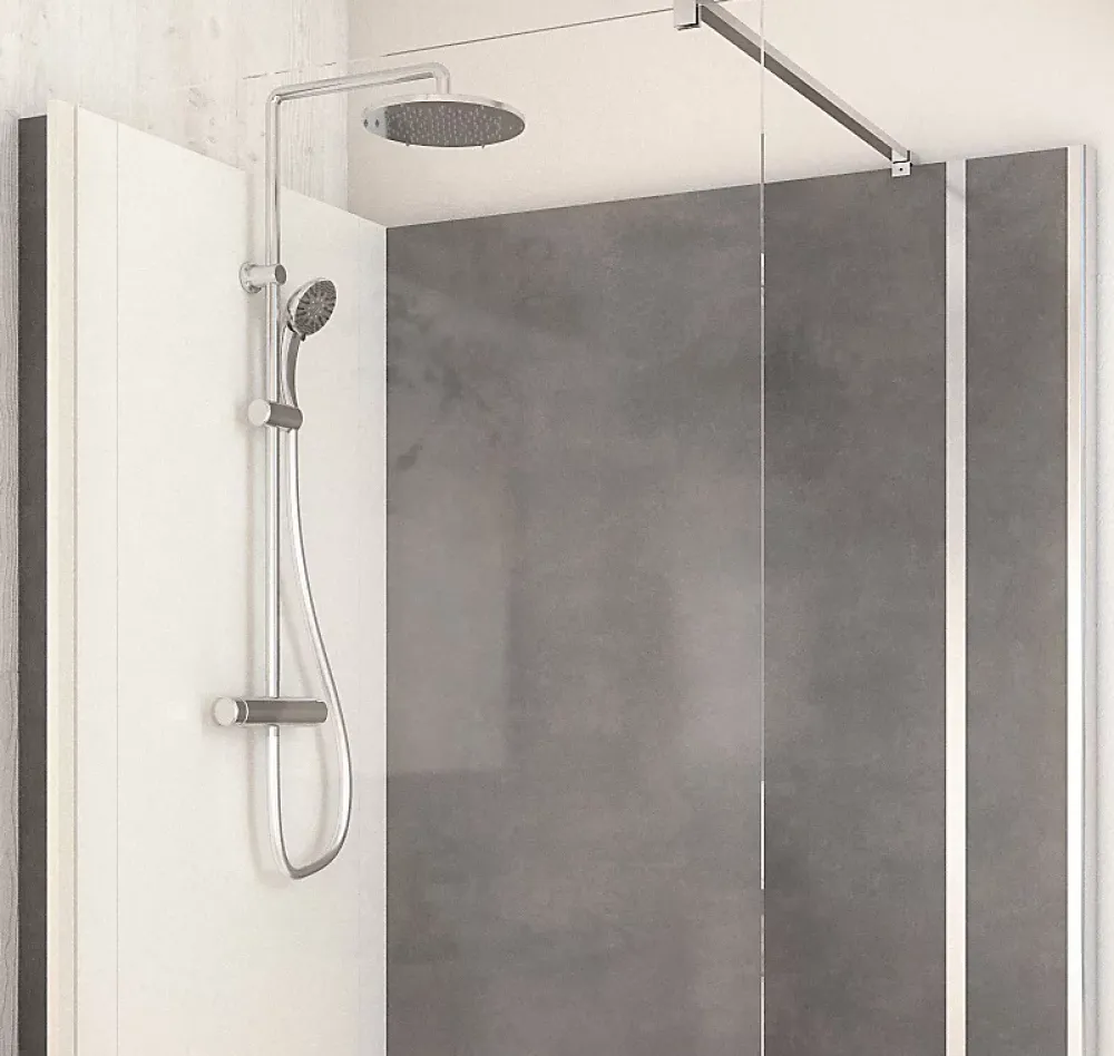 Cabine De Douche Pmr| Cabine de douche à l’italienne l.80 x L.140 x H.218 cm – effet pierre charbon, receveur de plain-pied, Elmer Serenity