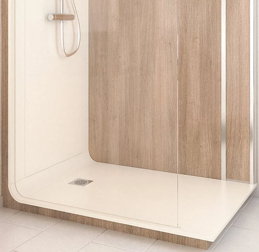 Cabine de douche à l’italienne l.80 x L.140 x H.218 cm – effet bois, receveur de plain-pied, Elmer Serenity