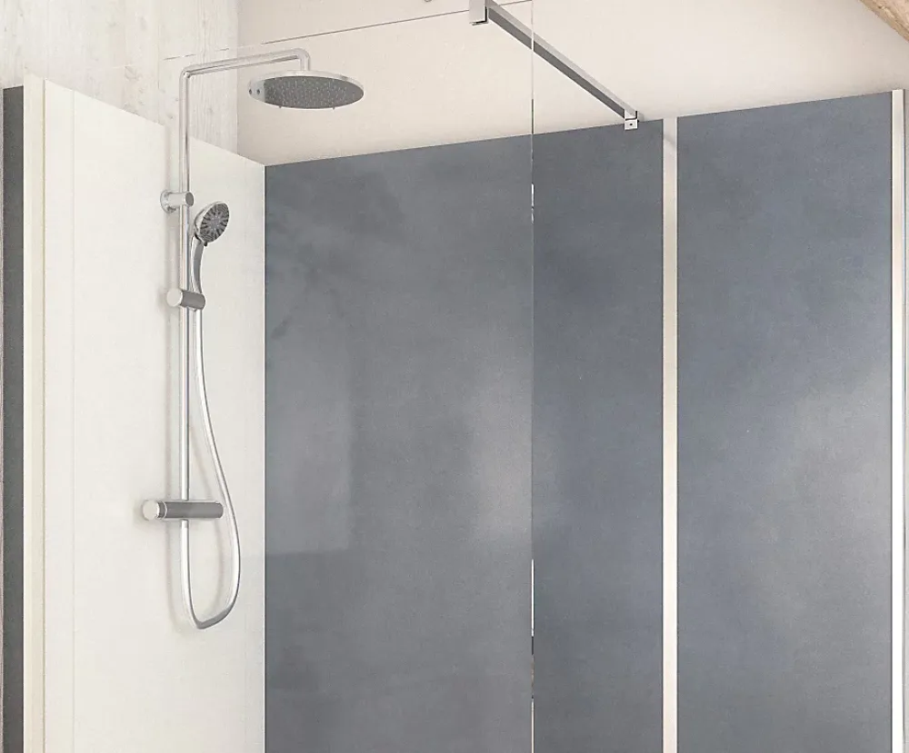 Cabine de douche à l’italienne l.80 x L.170 x H.218 cm – effet béton, receveur de plain-pied, Elmer Serenity