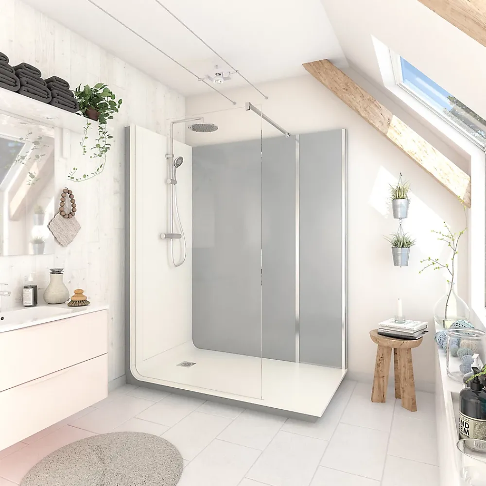 Cabine De Douche Pmr| Cabine de douche à l’italienne l.80 x L.160 x H.218 cm – effet ciment, receveur de plain-pied, Elmer Serenity