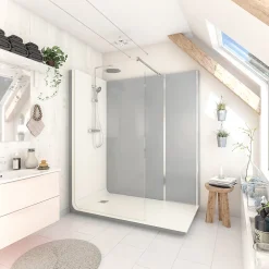 Cabine de douche à l’italienne l.90 x L.170 x H.218 cm – effet ciment, receveur de plain-pied, Elmer Serenity