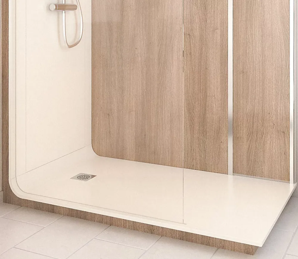 Cabine De Douche Pmr| Cabine de douche à l’italienne l.90 x L.160 x H.218 cm – effet bois, receveur de plain-pied, Elmer Serenity