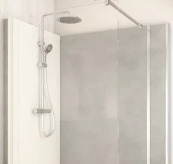 Cabine de douche à l’italienne l.90 x L.140 x H.218 cm – effet pierre grise, receveur de plain-pied, Elmer Serenity
