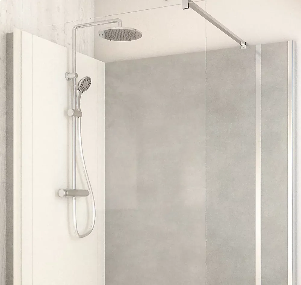 Cabine de douche à l’italienne l.90 x L.140 x H.218 cm – effet pierre grise, receveur de plain-pied, Elmer Serenity