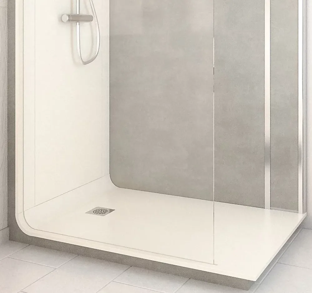 Cabine de douche à l’italienne l.90 x L.140 x H.218 cm – effet pierre grise, receveur de plain-pied, Elmer Serenity