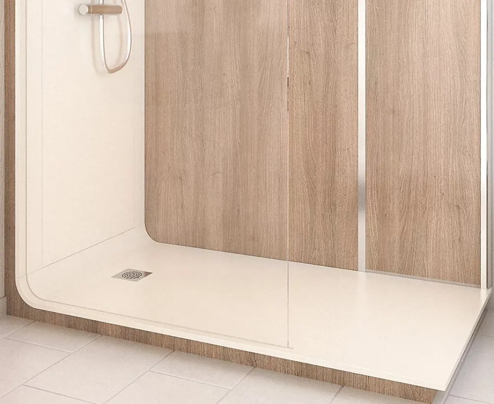 Cabine De Douche Pmr| Cabine de douche à l’italienne l.80 x L.170 x H.218 cm – effet bois, receveur de plain-pied, Elmer Serenity