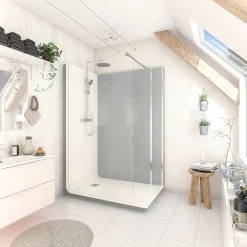 Cabine De Douche Pmr| Cabine de douche à l’italienne l.90 x L.140 x H.218 cm – effet ciment, receveur de plain-pied, Elmer Serenity