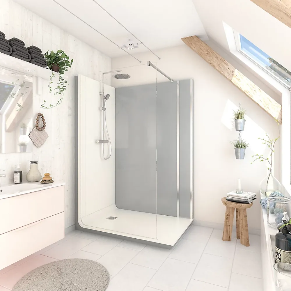 Cabine De Douche Pmr| Cabine de douche à l’italienne l.90 x L.140 x H.218 cm – effet ciment, receveur de plain-pied, Elmer Serenity