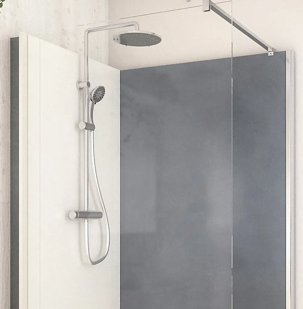 Cabine de douche à l’italienne l.90 x L.120 x H.218 cm – effet béton, receveur de plain-pied, Elmer Serenity