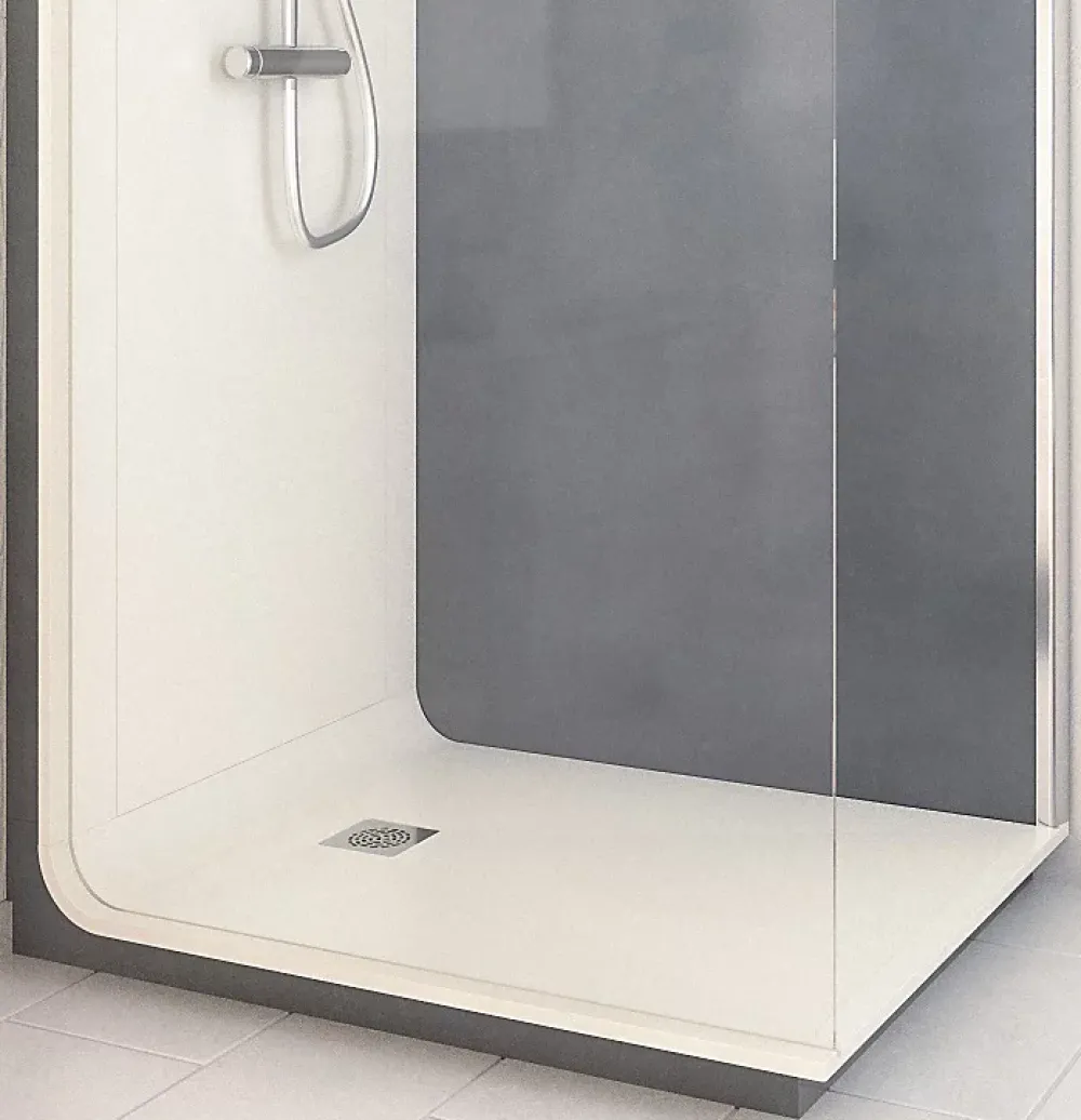 Cabine de douche à l’italienne l.90 x L.120 x H.218 cm – effet béton, receveur de plain-pied, Elmer Serenity