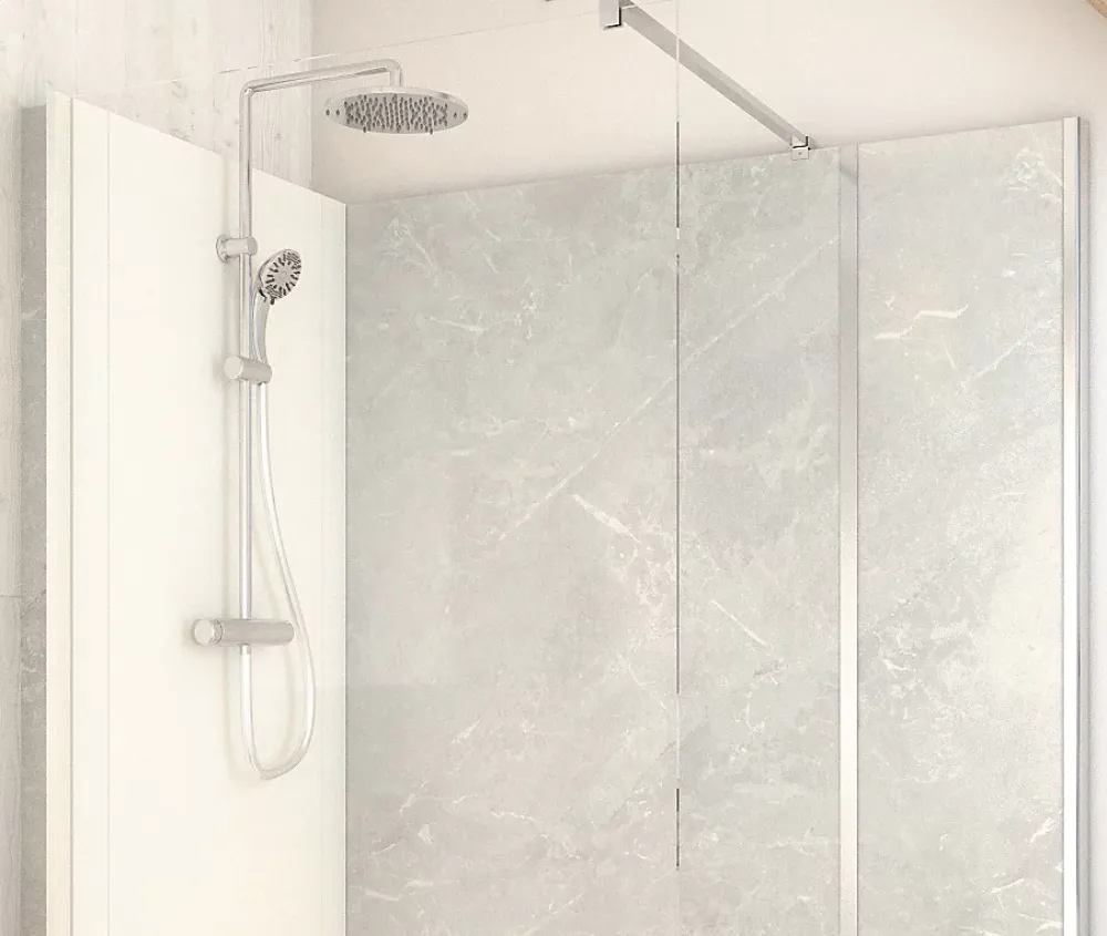 Cabine De Douche Pmr| Cabine de douche à l’italienne l.80 x L.160 x H.218 cm – effet marbre gris, receveur de plain-pied, Elmer Serenity