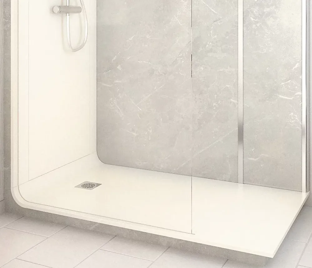 Cabine De Douche Pmr| Cabine de douche à l’italienne l.80 x L.160 x H.218 cm – effet marbre gris, receveur de plain-pied, Elmer Serenity