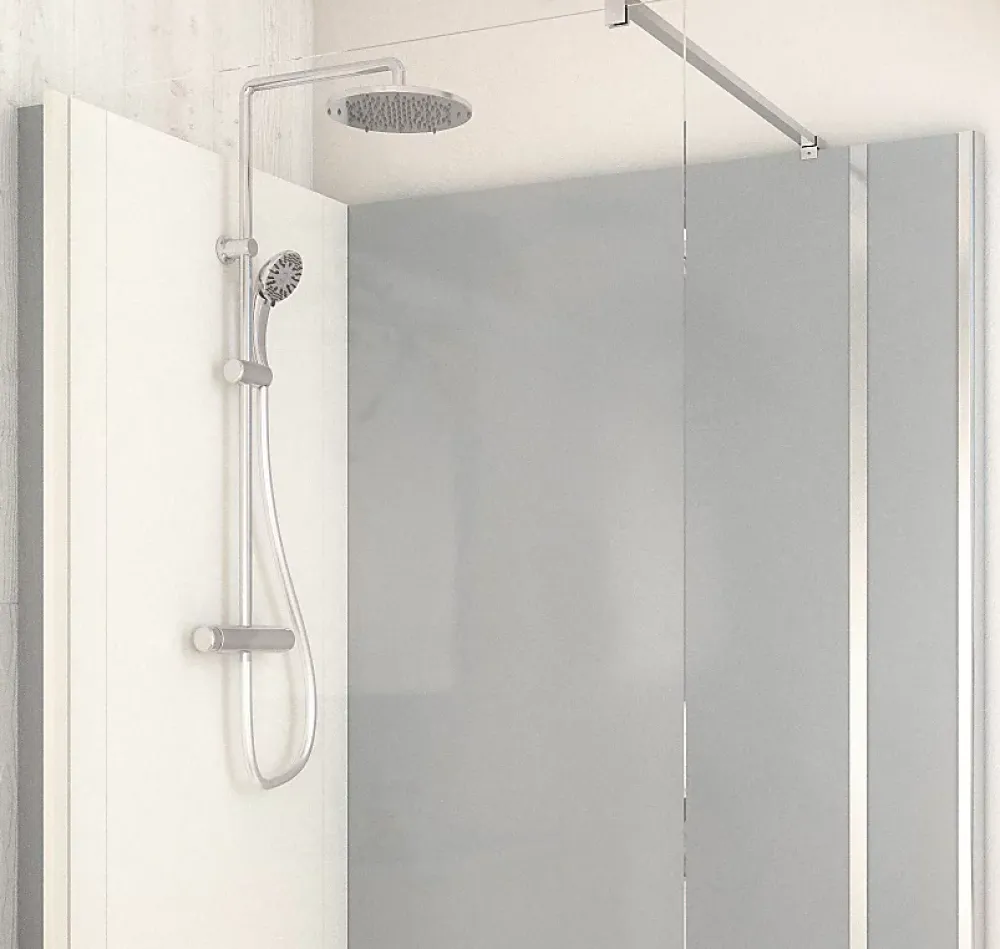 Cabine de douche à l’italienne l.80 x L.140 x H.218 cm – effet ciment, receveur de plain-pied, Elmer Serenity