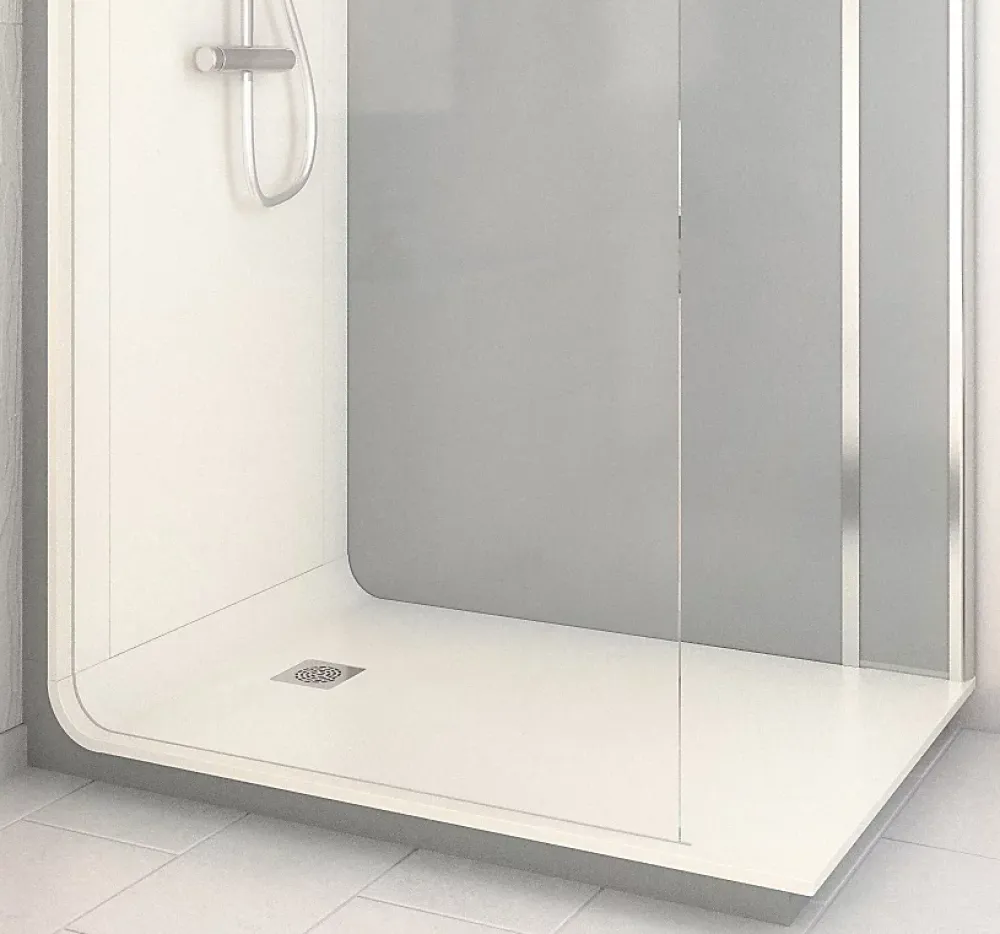 Cabine de douche à l’italienne l.80 x L.140 x H.218 cm – effet ciment, receveur de plain-pied, Elmer Serenity