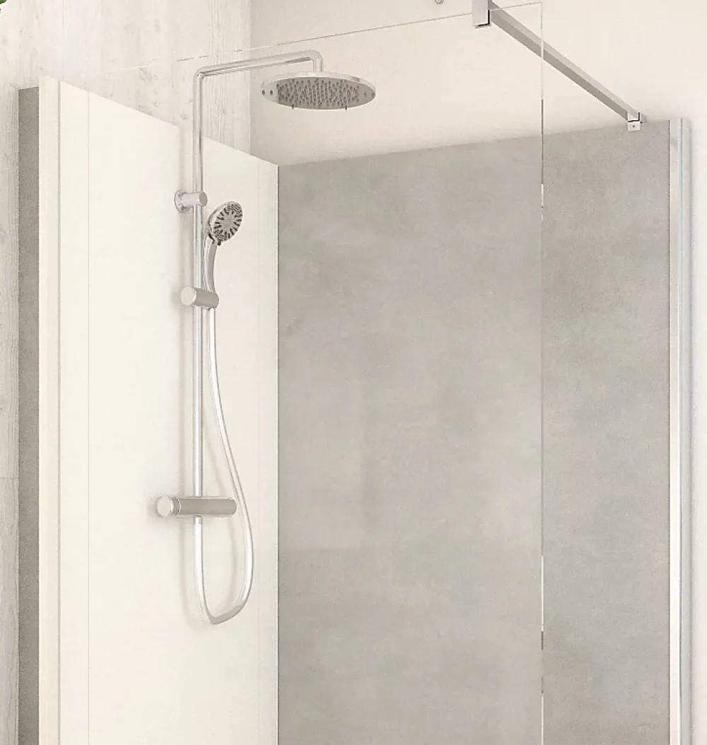 Cabine de douche à l’italienne l.90 x L.120 x H.218 cm – effet pierre grise, receveur de plain-pied, Elmer Serenity