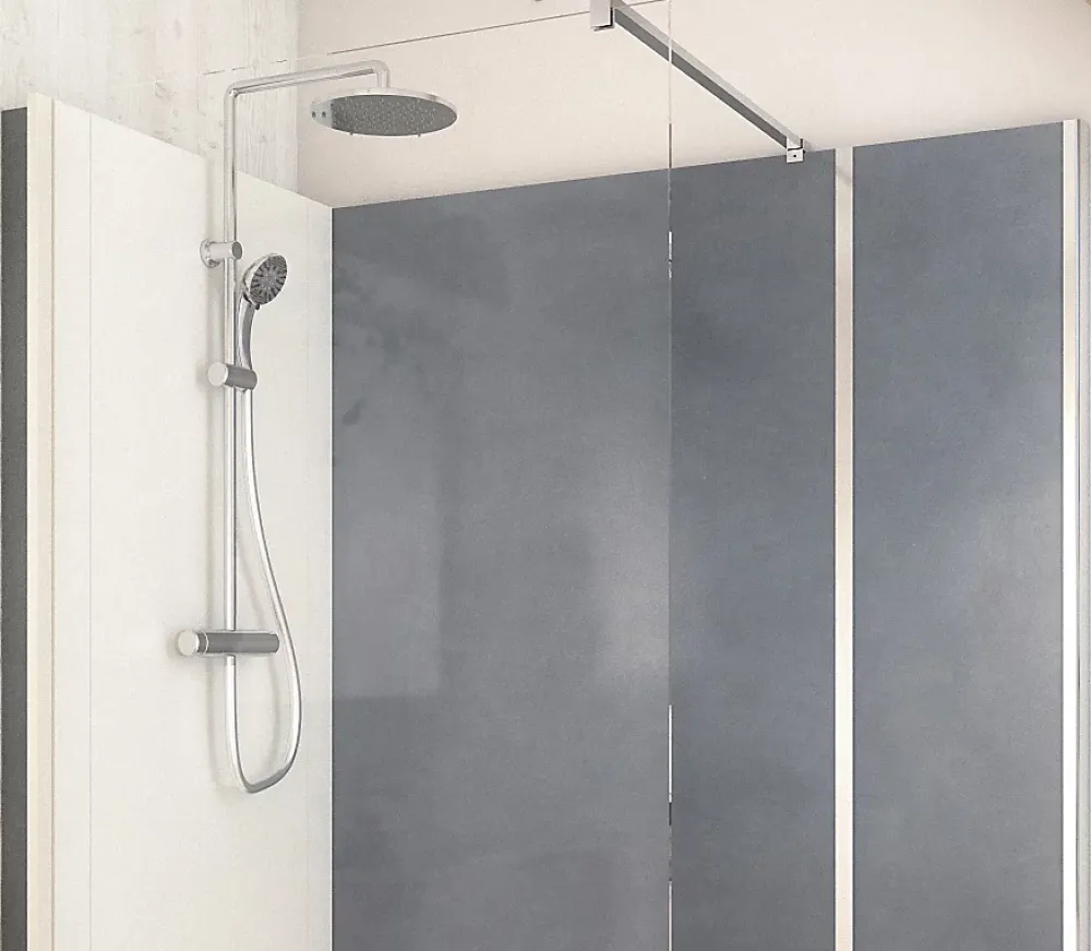 Cabine De Douche Pmr| Cabine de douche à l’italienne l.90 x L.160 x H.218 cm – effet béton, receveur de plain-pied, Elmer Serenity
