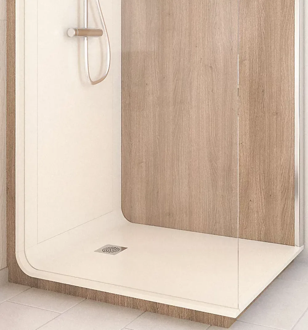Cabine de douche à l’italienne l.90 x L.120 x H.218 cm – effet bois, receveur de plain-pied, Elmer Serenity