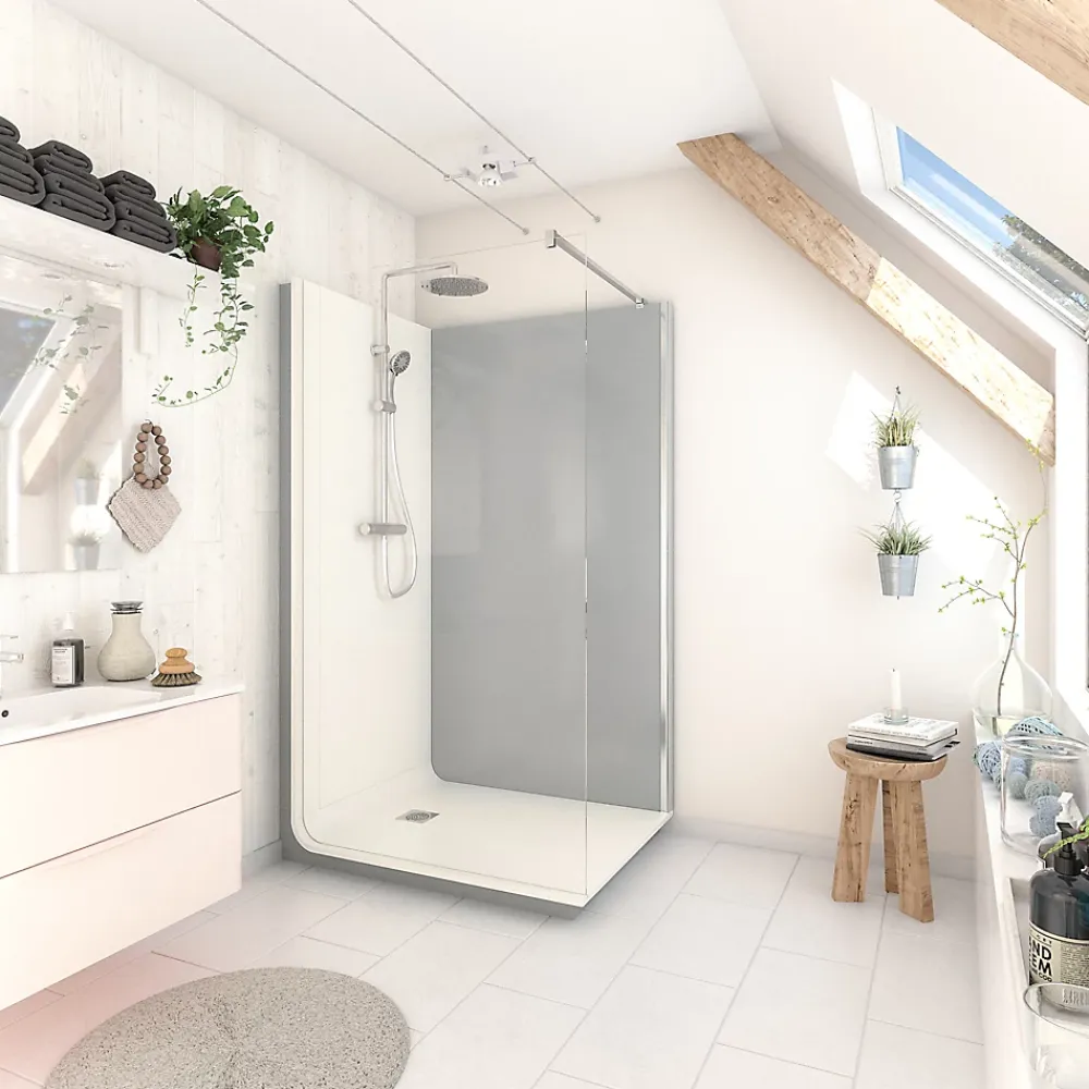 Cabine de douche à l’italienne l.80 x L.120 x H.218 cm – effet ciment, receveur de plain-pied antidérapant, Elmer Serenity
