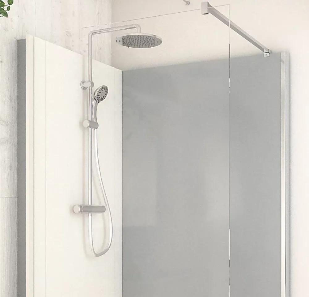 Cabine de douche à l’italienne l.80 x L.120 x H.218 cm – effet ciment, receveur de plain-pied antidérapant, Elmer Serenity