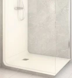 Cabine de douche à l’italienne l.90 x L.120 x H.218 cm – effet marbre gris, receveur de plain-pied, Elmer Serenity