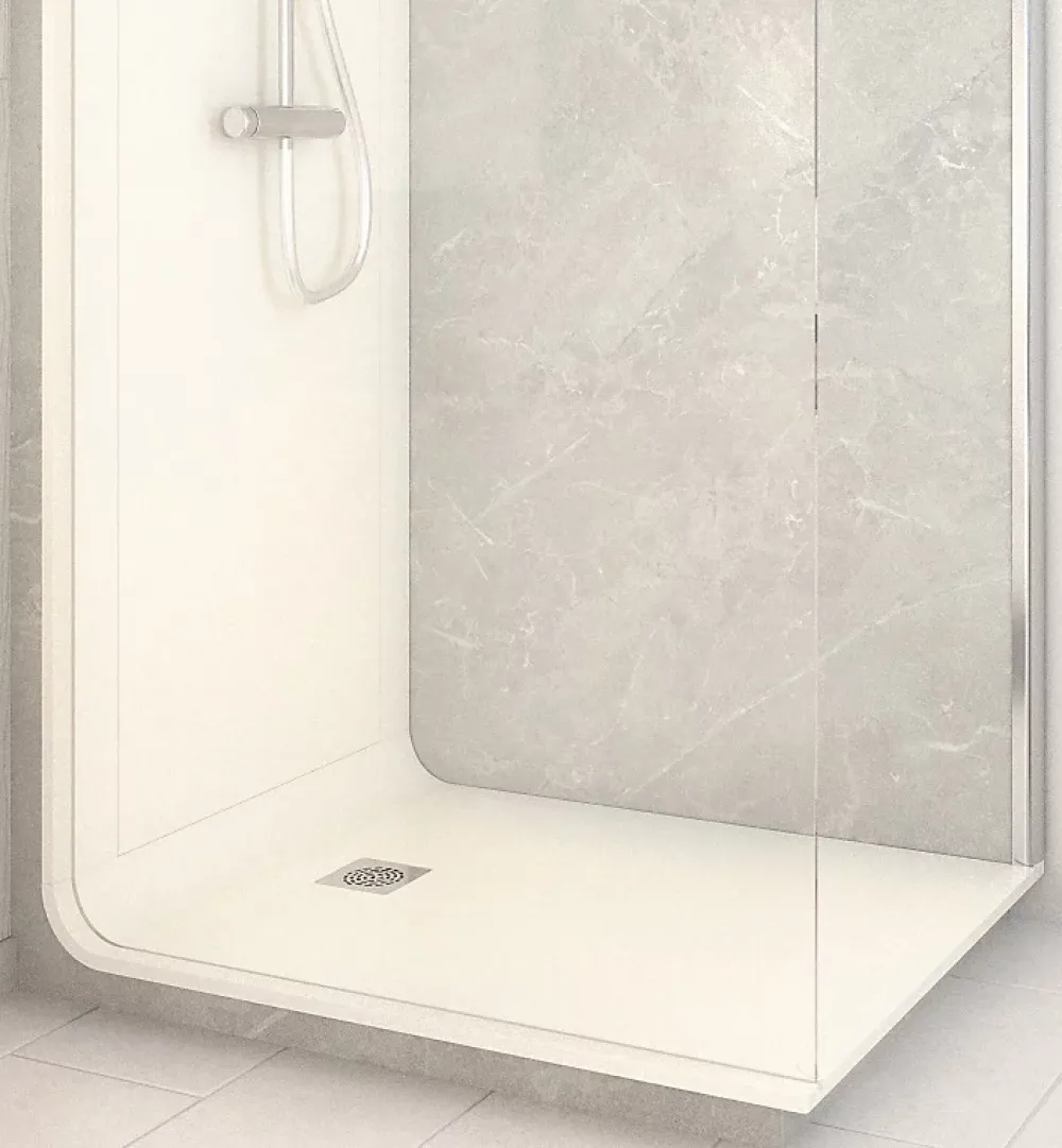 Cabine de douche à l’italienne l.90 x L.120 x H.218 cm – effet marbre gris, receveur de plain-pied, Elmer Serenity