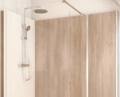Cabine de douche à l’italienne l.90 x L.170 x H.218 cm – effet bois, receveur de plain-pied, Elmer Serenity