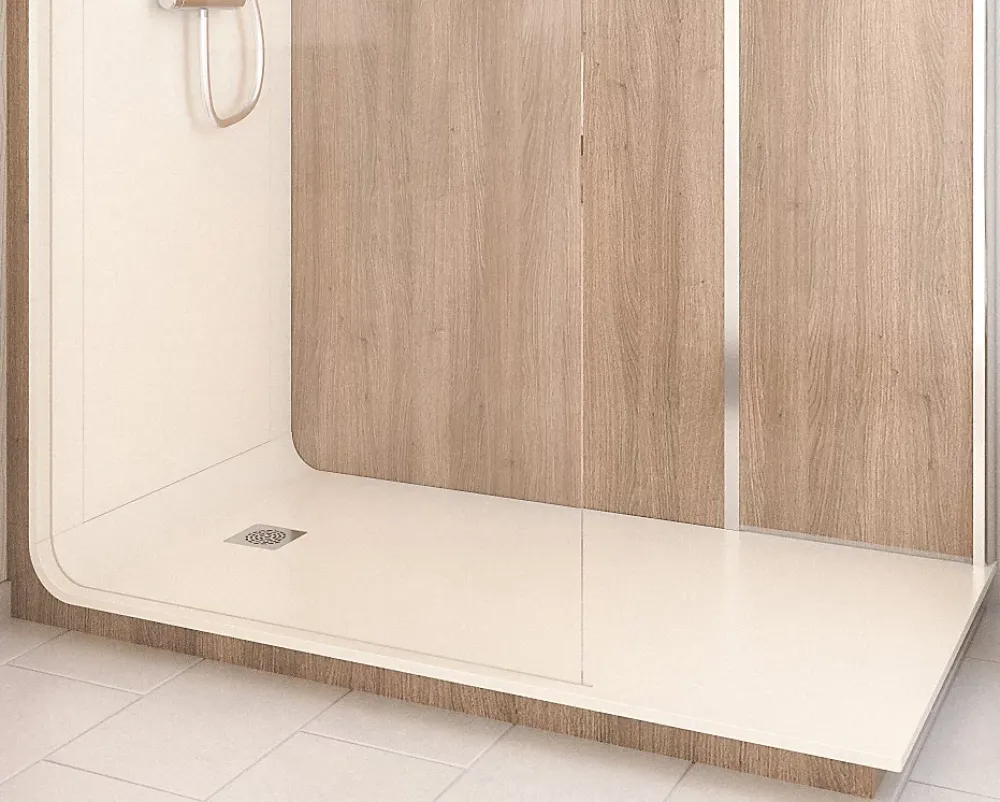 Cabine de douche à l’italienne l.90 x L.170 x H.218 cm – effet bois, receveur de plain-pied, Elmer Serenity