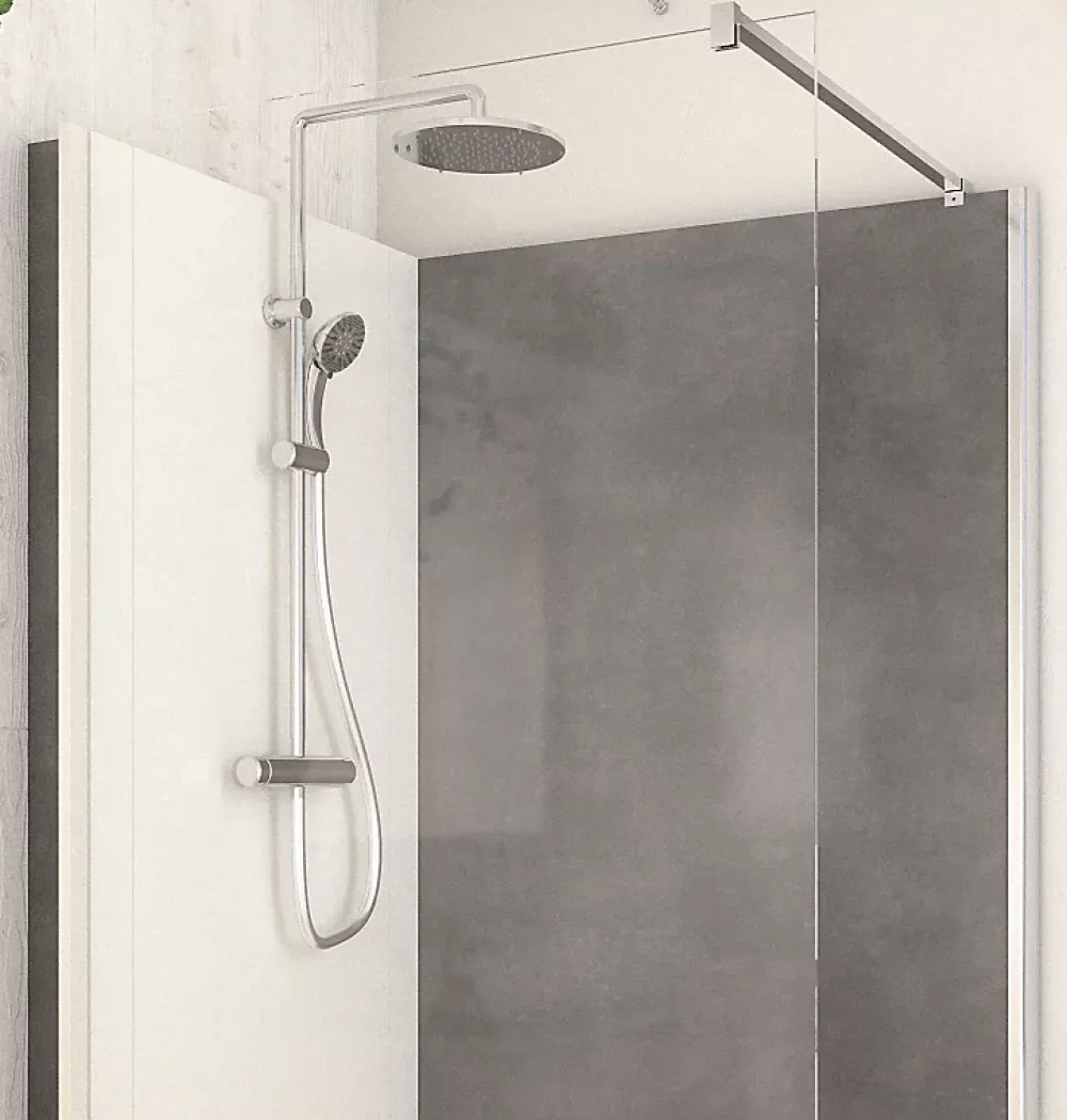 Cabine De Douche Pmr| Cabine de douche à l’italienne l.90 x L.120 x H.218 cm – effet pierre charbon, receveur de plain-pied, Elmer Serenity