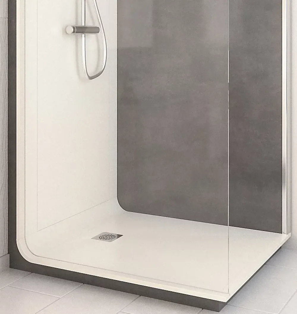 Cabine De Douche Pmr| Cabine de douche à l’italienne l.90 x L.120 x H.218 cm – effet pierre charbon, receveur de plain-pied, Elmer Serenity