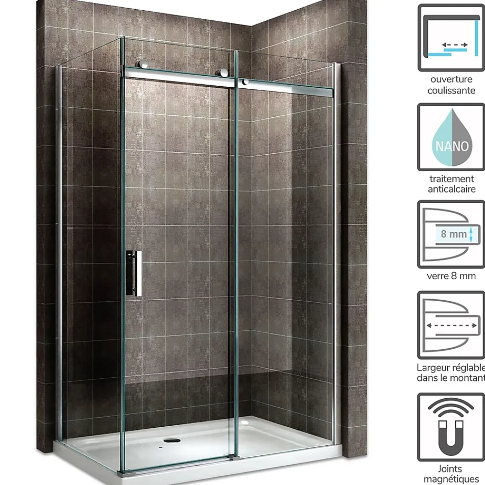 Paroi De Douche|Saniverre Cabine de douche ALIXA H.200 cm porte coulissante en verre 8 mm transparent 85 x 150 cm (porte 150) -