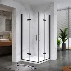 Cabine De Douche|Saniverre Cabine de douche ATÉA-BLACK H.180 cm, 80 x 90 cm, 2 portes pliantes et pivotantes, verre transparent 6 mm + receveur -