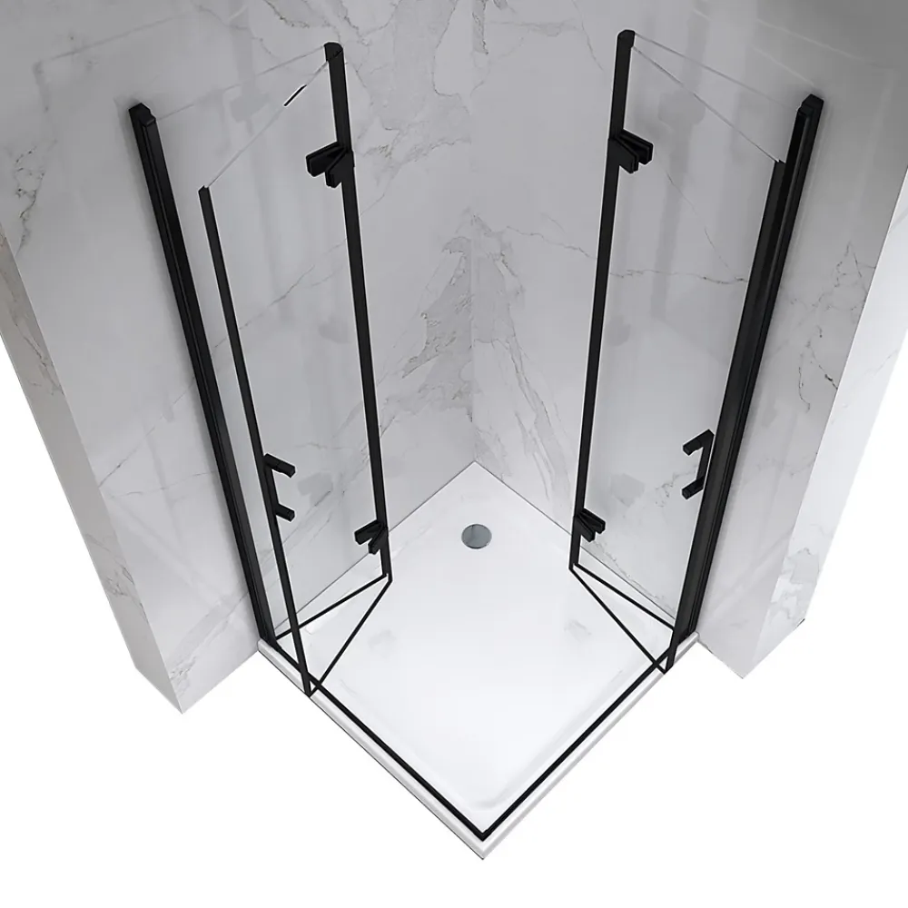 Cabine De Douche|Saniverre Cabine de douche ATÉA-BLACK H.180 cm, 80 x 90 cm, 2 portes pliantes et pivotantes, verre transparent 6 mm + receveur -
