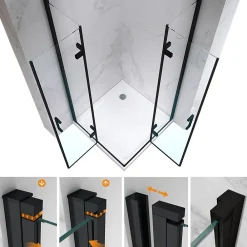 Cabine De Douche|Saniverre Cabine de douche ATÉA-BLACK H.180 cm, 70 x 70 cm, 2 portes pliantes et pivotantes, verre transparent 6 mm -