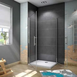 AICA Sanitaire Cabine de douche battante - 6 mm Verre Anticalcaire - 100 x 100 x180 cm - installer réversible - alu Chrome