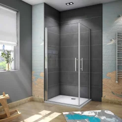 AICA Sanitaire Cabine de douche battante - 6 mm Verre Anticalcaire - 90 x 90 x180 cm - installer réversible - alu Chrome