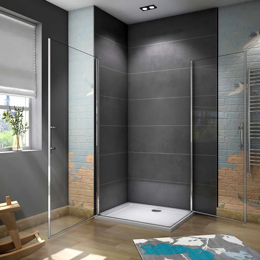 Cabine De Douche|AICA Sanitaire Cabine de douche battante - 6 mm Verre Anticalcaire - 90 x 80 x180 cm - installer réversible - alu Chrome