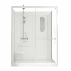 Aurlane Cabine de douche blanche sécurisée et accessible à tous 160x85x220cm - Mitigeur Thermostatique