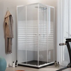 Idralite Cabine de Douche Blanche Carré 75x75 CM H185 Verre Sérigraphié mod. Blanc