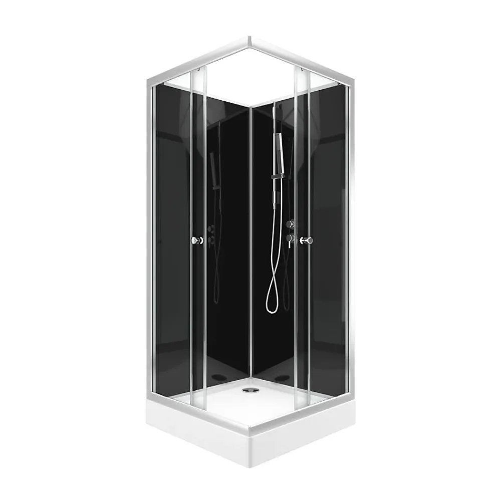 Aurlane Cabine de douche carrée 80x80x195 - Portes coulissantes en verre trempé 5mm - SQUARY BLACK 2