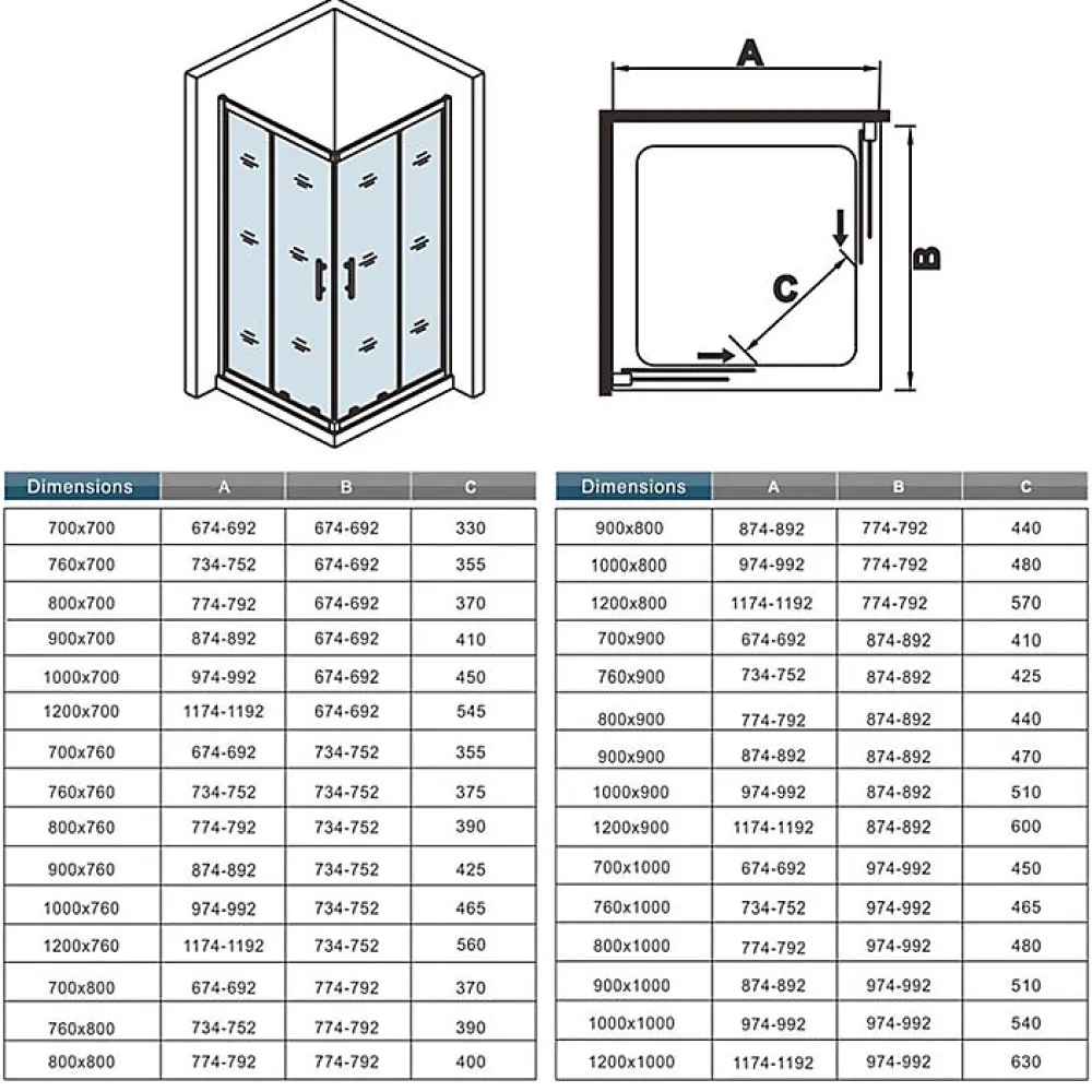 AICA Sanitaire Cabine de douche coulissante angle 90x90x185 cm - Verre sécurit 6 mm - Chrome